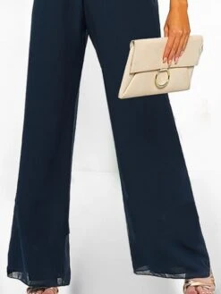 Women's Jumpsuit Solid Color V Neck Elegant Daily Vacation Straight Regular Fit Sleeveless Navy Blue S M L Spring -Cheap Plus Fit Dress Store hkwyos1652341966730