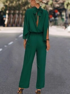 Women's Jumpsuit High Waist Solid Color Stand Collar Streetwear Work Street Xmas Regular Fit 3/4 Length Sleeve Black Green S M L Fall -Cheap Plus Fit Dress Store hkzjym1695025403961