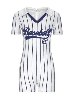 Women's Romper Baseball Workout Bodysuit Print Letter Shirt Collar Active Sport Daily Regular Fit Short Sleeve Black White Yellow XS S M Summer Fall Gym -Cheap Plus Fit Dress Store hljpuq1690528581547