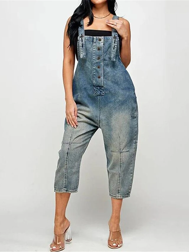 Women‘s Overall Pocket Solid Color Denim Square Neck Streetwear Daily Vacation Regular Fit Sleeveless Black Navy Blue Dusty Blue S M L Fall 5 Women‘s Overall Pocket Solid Color Denim Square Neck Streetwear Daily Vacation Regular Fit Sleeveless Black Navy Blue Dusty Blue S M L Fall - Image 5