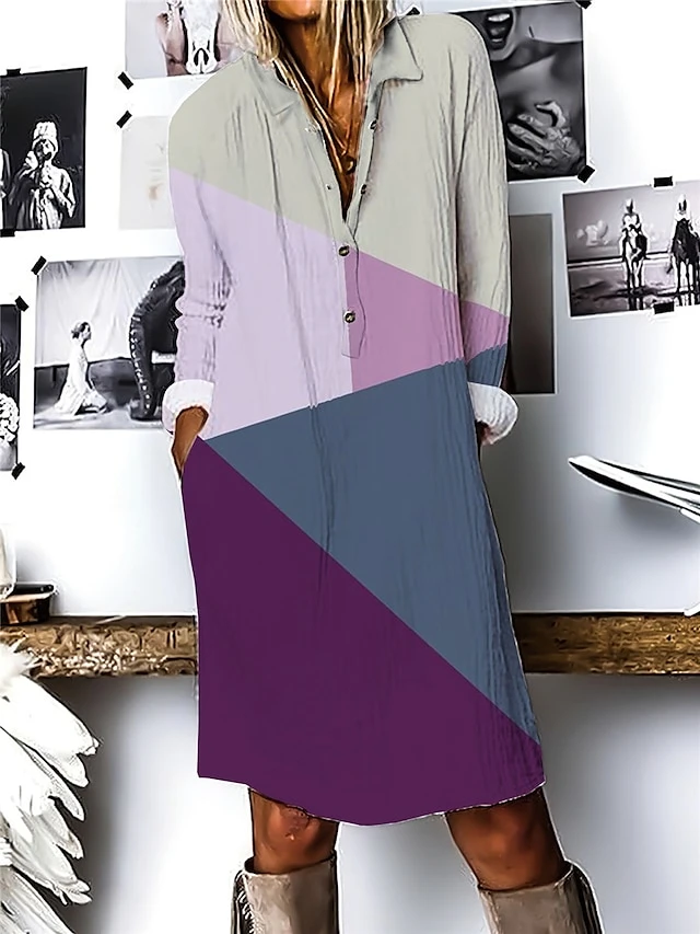 Women's Shirt Dress Casual Dress Cotton Linen Dress Midi Dress Polyester Fashion Casual Daily Outdoor Daily Vacation Shirt Collar Button Print 3/4 Length Sleeve Fall Winter Autumn 2023 Loose Fit Pink 4 Women's Shirt Dress Casual Dress Cotton Linen Dress Midi Dress Polyester Fashion Casual Daily Outdoor Daily Vacation Shirt Collar Button Print 3/4 Length Sleeve Fall Winter Autumn 2023 Loose Fit Pink - Image 4