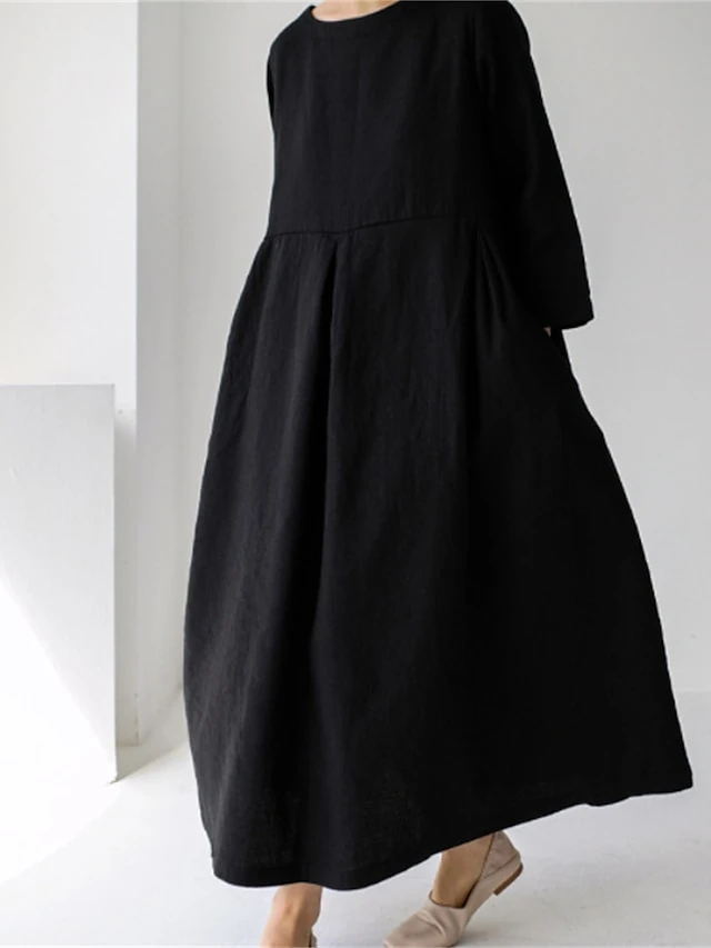 Women's Casual Dress Cotton Linen Dress Swing Dress Maxi Long Dress Linen / Cotton Blend Casual Daily Casual Outdoor Daily Vacation Crew Neck Pocket Long Sleeve Summer Spring Fall 2023 Loose Fit 15 Women's Casual Dress Cotton Linen Dress Swing Dress Maxi Long Dress Linen / Cotton Blend Casual Daily Casual Outdoor Daily Vacation Crew Neck Pocket Long Sleeve Summer Spring Fall 2023 Loose Fit - Image 15