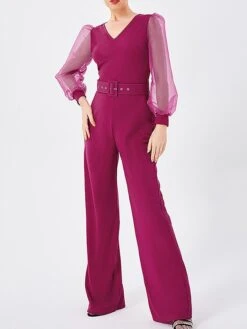 Women's Jumpsuit Mesh High Waist Solid Color V Neck Streetwear Street Daily Regular Fit Long Sleeve Black Fuchsia S M L Fall -Cheap Plus Fit Dress Store hmlxas1693274263823