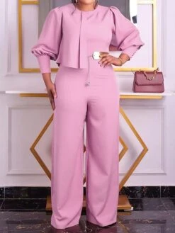 Women‘s Jumpsuit High Waist Solid Color Pink Fall Winter Round Neck Active Daily Vacation Slim Long Sleeve Royal Blue Orange S M L