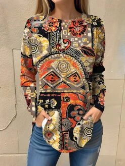 Women's T Shirt Tee Pink Blue Purple Graphic Print Long Sleeve Daily Weekend Fashion Round Neck Regular Fit Painting Spring &Fall