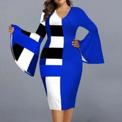 Women‘s Plus Size Curve Party Dress Geometry V Neck Split Long Sleeve Fall Winter Casual Prom Dress Knee Length Dress Casual Daily DressPrint -Cheap Plus Fit Dress Store hnbxzo1642500143125