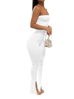 Women's Jumpsuit Backless Solid Color Strapless Bodycon Party Going Out Regular Fit Sleeveless White Black Khaki S M L Spring -Cheap Plus Fit Dress Store hnfvcv1647594505362