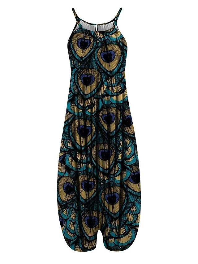 Women's Overall Print Floral Crew Neck Streetwear Daily Vacation Loose Fit Sleeveless Suspender National Style Printing Jumpsuit 14 Women's Overall Print Floral Crew Neck Streetwear Daily Vacation Loose Fit Sleeveless Suspender National Style Printing Jumpsuit - Image 14