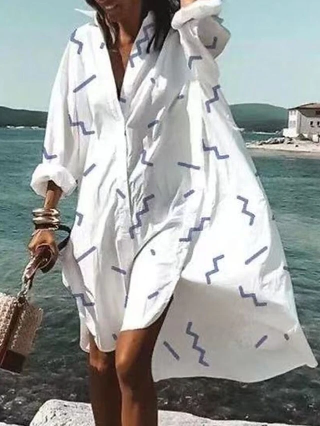 Women's Shirt Dress Sundress Midi Dress Winter Dress Daily Holiday Polyester Casual Mature Shirt Collar Button Split Long Sleeve Summer Spring Fall 2023 Loose Fit White Purple Green Animal Floral 3 Women's Shirt Dress Sundress Midi Dress Winter Dress Daily Holiday Polyester Casual Mature Shirt Collar Button Split Long Sleeve Summer Spring Fall 2023 Loose Fit White Purple Green Animal Floral - Image 3