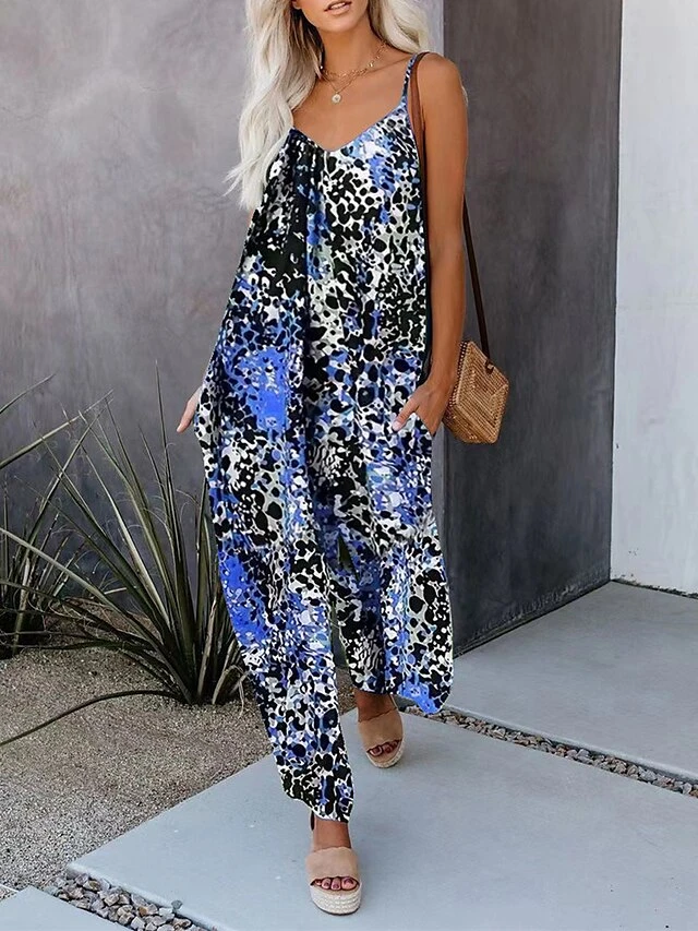 Women's Jumpsuit Pocket Print Leopard V Neck Streetwear Street Daily Regular Fit Sleeveless Royal Blue Fuchsia Orange S M L Summer 9 Women's Jumpsuit Pocket Print Leopard V Neck Streetwear Street Daily Regular Fit Sleeveless Royal Blue Fuchsia Orange S M L Summer - Image 9