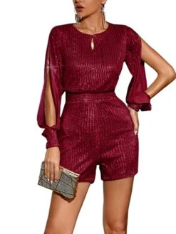 Women‘s Romper Split Sparkly Sequin Solid Color Crew Neck Streetwear Party Going Out Regular Fit Long Sleeve Black White Light Green S M L Fall 18 Women‘s Romper Split Sparkly Sequin Solid Color Crew Neck Streetwear Party Going Out Regular Fit Long Sleeve Black White Light Green S M L Fall -Cheap Plus Fit Dress Store hnvpez1691747304860