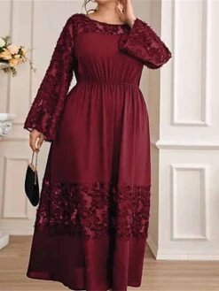 Women's Plus Size Prom Dress Party Dress Wedding Guest Dress Long Dress Maxi Dress Wine Long Sleeve Pure Color Ruched Fall Winter Autumn Crew Neck Fashion Winter Dress Wedding Guest Evening Party -Cheap Plus Fit Dress Store hnzuvs1693207120473