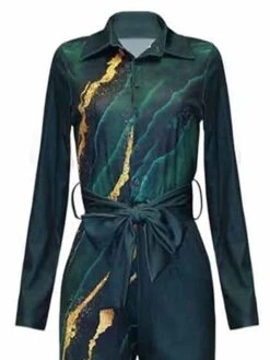 Women's Jumpsuit Button Print Gradient Shirt Collar Streetwear Office Street Regular Fit Long Sleeve Green S M L Summer -Cheap Plus Fit Dress Store hoeczy1679469315382