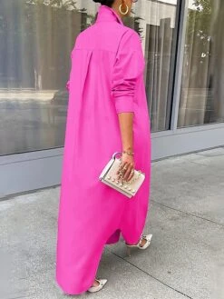 Women's Shirt Dress Casual Dress Midi Dress Outdoor Daily Vacation Polyester Fashion Modern Shirt Collar Split Long Sleeve Fall Winter 2023 Loose Fit Black White Yellow Plain S M L XL XXL -Cheap Plus Fit Dress Store hombwj1692342892754