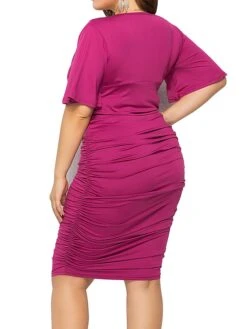 Women's Plus Size Curve Work Dress Bodycon Sheath Dress Plain Midi Dress Short Sleeve Ruched V Neck Fashion Office Black Royal Blue Fall Winter L XL XXL 3XL 4XL 29 Women's Plus Size Curve Work Dress Bodycon Sheath Dress Plain Midi Dress Short Sleeve Ruched V Neck Fashion Office Black Royal Blue Fall Winter L XL XXL 3XL 4XL -Cheap Plus Fit Dress Store hoqpqx1694151474183