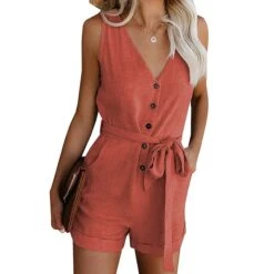 Women's Jumpsuits Casual Summer Romper Lace Up Button Front Solid Color V Neck Casual Daily Going Out Regular Fit Sleeveless Light Blue ArmyGreen Blue S M L Spring 18 Women's Jumpsuits Casual Summer Romper Lace Up Button Front Solid Color V Neck Casual Daily Going Out Regular Fit Sleeveless Light Blue ArmyGreen Blue S M L Spring -Cheap Plus Fit Dress Store hoyvik1619414749068