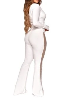 Women's Jumpsuit Mesh Sequin Color Block V Neck Casual Party Work See Through Regular Fit Long Sleeve White Black S M L Fall -Cheap Plus Fit Dress Store hphipo1647593961627