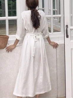 Women's Cotton Linen Dress Loose White Dress Maxi Long Dress Linen Cotton Blend Casual V Neck Puff Sleeve Tie Belt Half Sleeve Summer Spring 2022 Regular Fit Black White Pure Color S M L XL 9 Women's Cotton Linen Dress Loose White Dress Maxi Long Dress Linen Cotton Blend Casual V Neck Puff Sleeve Tie Belt Half Sleeve Summer Spring 2022 Regular Fit Black White Pure Color S M L XL -Cheap Plus Fit Dress Store hpxkxc1624953483308