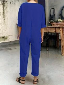 Women's Jumpsuit Button Pocket Solid Color Round Neck Streetwear Home Daily Slim Half Sleeve Black Red Blue S M L Fall 11 Women's Jumpsuit Button Pocket Solid Color Round Neck Streetwear Home Daily Slim Half Sleeve Black Red Blue S M L Fall -Cheap Plus Fit Dress Store hqqxgc1696909217682