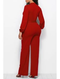 Women's Jumpsuit Belted Button Front Solid Color Shirt Collar Business Daily Office Straight Regular Fit Long Sleeve Green Black Wine S M L Fall 18 Women's Jumpsuit Belted Button Front Solid Color Shirt Collar Business Daily Office Straight Regular Fit Long Sleeve Green Black Wine S M L Fall -Cheap Plus Fit Dress Store hqso1601455278281
