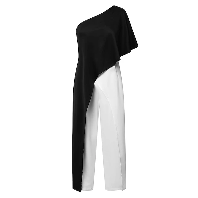 Jumpsuits For Women Summer Dressy Color Block One Sleeve Shoulder Elegant Party Prom Straight Regular Fit Short Sleeve Black S M L Spring Fall 6 Jumpsuits For Women Summer Dressy Color Block One Sleeve Shoulder Elegant Party Prom Straight Regular Fit Short Sleeve Black S M L Spring Fall - Image 6