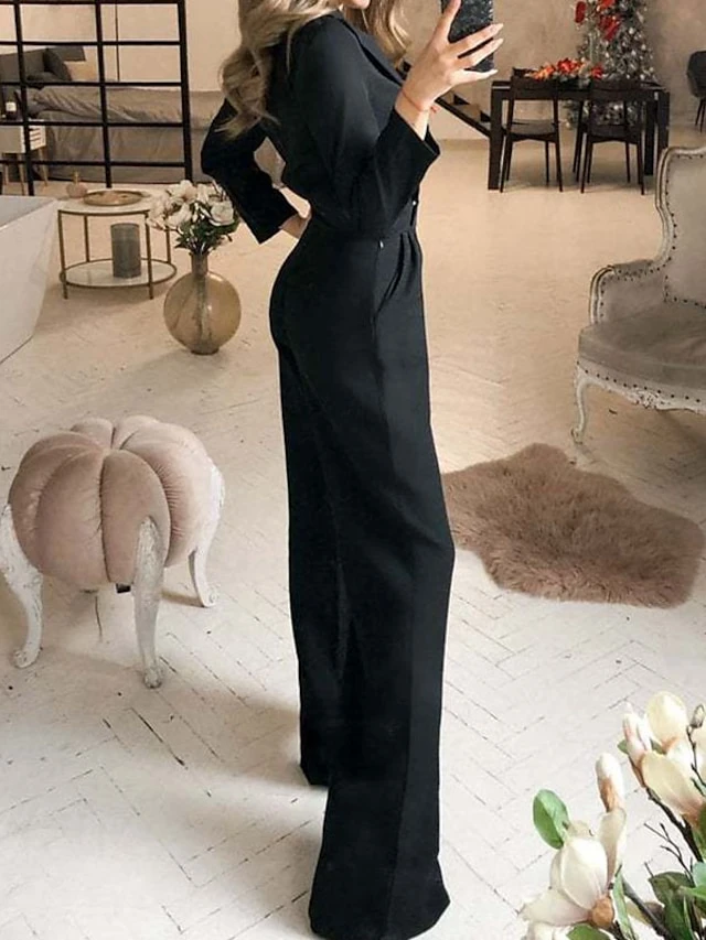 Women's Elegant Casual Streetwear Daily Wear V Neck High Waist White Black Wine Jumpsuit Solid Color 6 Women's Elegant Casual Streetwear Daily Wear V Neck High Waist White Black Wine Jumpsuit Solid Color - Image 6