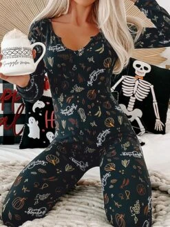 Women's Jumpsuit Halloween Pumpkin High Waist Print Animal V Neck Active Sport Daily Regular Fit Long Sleeve Black White Yellow S M L Summer 34 Women's Jumpsuit Halloween Pumpkin High Waist Print Animal V Neck Active Sport Daily Regular Fit Long Sleeve Black White Yellow S M L Summer -Cheap Plus Fit Dress Store htdakl1690352969617