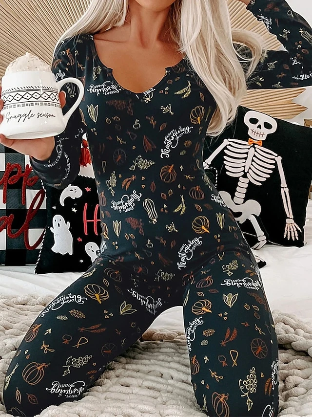 Women's Jumpsuit Halloween Pumpkin High Waist Print Animal V Neck Active Sport Daily Regular Fit Long Sleeve Black White Yellow S M L Summer 15 Women's Jumpsuit Halloween Pumpkin High Waist Print Animal V Neck Active Sport Daily Regular Fit Long Sleeve Black White Yellow S M L Summer - Image 15