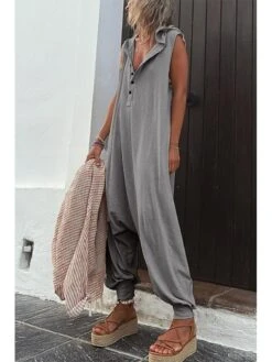 Women's Jumpsuits Casual Utility Button Solid Color Hooded Streetwear Daily Vacation Regular Fit Sleeveless Black Yellow Purple S M L Summer Fall -Cheap Plus Fit Dress Store htlqns1677565870051