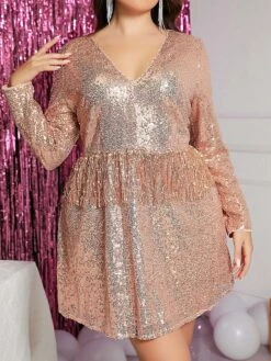 Women's Plus Size Curve Party Dress Sequin Dress Cocktail Dress Solid Color Mini Dress Long Sleeve Ruched Spaghetti Strap Fashion Party Champagne Green Fall Winter XL XXL 3XL 4XL 10 Women's Plus Size Curve Party Dress Sequin Dress Cocktail Dress Solid Color Mini Dress Long Sleeve Ruched Spaghetti Strap Fashion Party Champagne Green Fall Winter XL XXL 3XL 4XL -Cheap Plus Fit Dress Store htwnev1694489896804