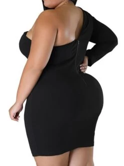 Women‘s Plus Size Curve Party Dress Solid Color One Shoulder Long Sleeve Fall Winter Formal Knee Length Dress Party Date Dress -Cheap Plus Fit Dress Store htxlge1658995288416