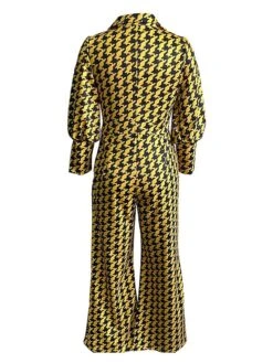 Women's Jumpsuit High Waist Print Print V Neck Streetwear Office Work Regular Fit Long Sleeve Yellow Red S M L Fall -Cheap Plus Fit Dress Store huacmh1695792153646