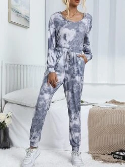 Women's Jumpsuit Pocket Tie Dye Off Shoulder Streetwear Street Daily Regular Fit Long Sleeve Gray S M L Spring -Cheap Plus Fit Dress Store hubfpf1691485518776