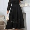 Women's Plus Size Party Dress Wedding Guest Dress Black Dress Long Dress Maxi Dress Black Long Sleeve Flower Lace Spring Fall Winter Crew Neck Fashion Winter Dress Evening Party Wedding Guest 2023 XL