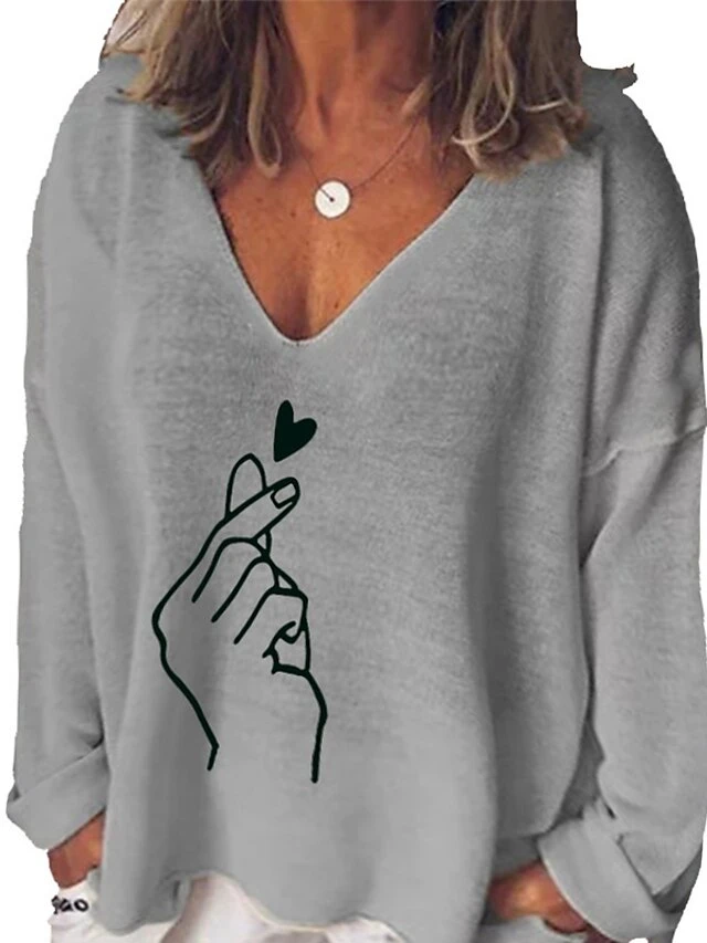 Women's Plus Size T Shirt Tee Black White Blue Graphic Print Long Sleeve Daily Going Out Weekend Streetwear Preppy V Neck Regular Fit Fall Winter Fall & Winter 3 Women's Plus Size T Shirt Tee Black White Blue Graphic Print Long Sleeve Daily Going Out Weekend Streetwear Preppy V Neck Regular Fit Fall Winter Fall & Winter - Image 3