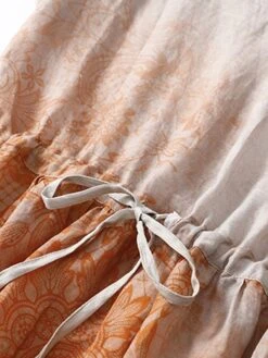 Women's Casual Dress Linen Dress Midi Dress Linen Fashion Romantic Outdoor Daily Holiday Crew Neck Pocket Print 3/4 Length Sleeve Fall Winter Autumn 2023 Loose Fit Blue Orange Painting Flower M L XL -Cheap Plus Fit Dress Store huqogm1694418654283