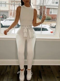 Women's Jumpsuit Solid Color Round Neck Casual Sports Outdoor School Slim Sleeveless Tank Black-short White-short Gray-short S M L All Seasons -Cheap Plus Fit Dress Store husrnw1629191853080