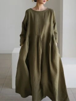 Women's Cotton Linen Dress Casual Dress Swing Dress Maxi Long Dress Cotton Blend Basic Classic Outdoor Daily Crew Neck Pocket Smocked Long Sleeve Summer Spring Fall 2023 Loose Fit Black Yellow Green 24 Women's Cotton Linen Dress Casual Dress Swing Dress Maxi Long Dress Cotton Blend Basic Classic Outdoor Daily Crew Neck Pocket Smocked Long Sleeve Summer Spring Fall 2023 Loose Fit Black Yellow Green -Cheap Plus Fit Dress Store huwper1673850081205