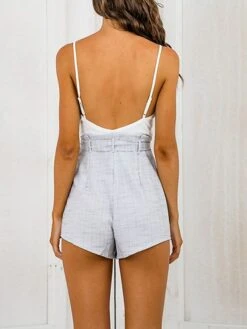 Women's Romper Lace Up Patchwork Color Block V Neck Streetwear Street Daily Regular Fit Strap Apricot Gray S M L Summer -Cheap Plus Fit Dress Store hvaxlg1681877079074