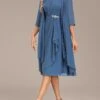 Women's Two Piece Dress Set Party Dress Chiffon Dress Party Wedding Guest Fashion Elegant Ruffle Midi Dress Crew Neck 3/4 Length Sleeve Plain Loose Fit Blue Fall Winter S M L XL XXL