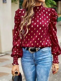 Women's Blouse Black Red Royal Blue Geometric Asymmetric Long Sleeve Work Modern High Neck Form Fit Geometric Lantern Sleeve Fall & Winter -Cheap Plus Fit Dress Store hvdtsh1697624608788