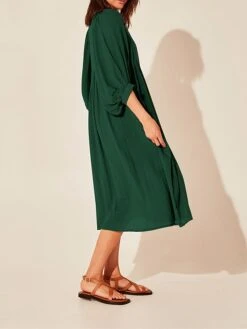 Women's Shirt Dress Casual Dress Midi Dress Outdoor Daily Date Cotton Basic Classic V Neck Ruched Long Sleeve Fall Winter 2023 Loose Fit Black Green Apricot Pure Color S M L XL -Cheap Plus Fit Dress Store hvdufg1695096318148