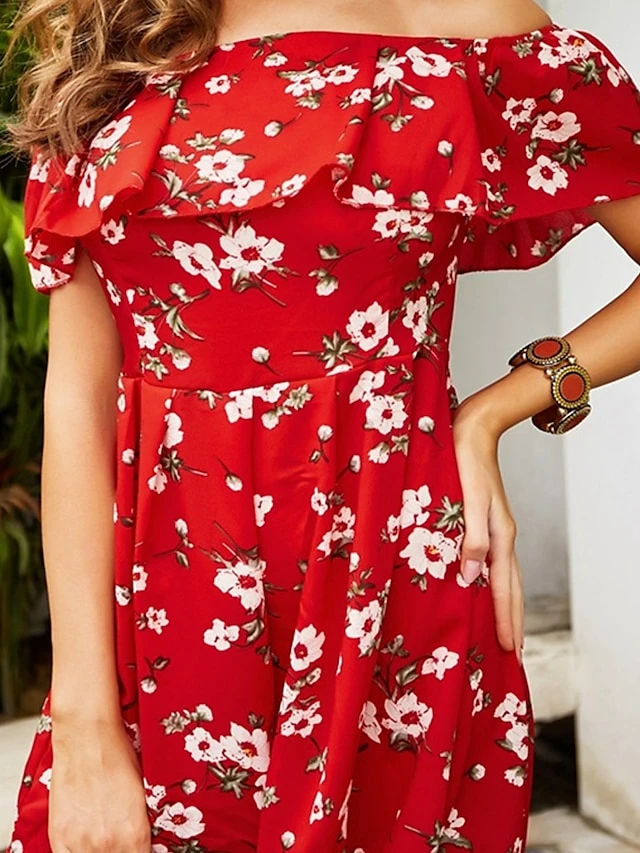 Women's Romper Backless Print Floral Off Shoulder Basic Street Holiday Regular Fit Short Sleeve Red S M L Spring 3 Women's Romper Backless Print Floral Off Shoulder Basic Street Holiday Regular Fit Short Sleeve Red S M L Spring - Image 3