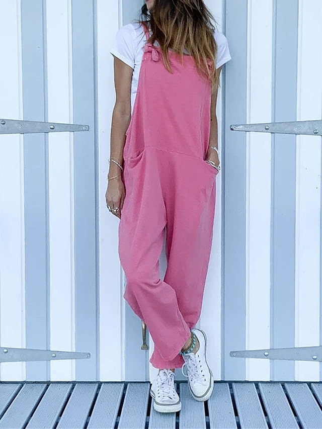 Women's Overall Utility Patch Pocket Solid Color Square Neck Streetwear Street Daily Regular Fit Sleeveless Pink Army Green Blue S M L Summer Fall 9 Women's Overall Utility Patch Pocket Solid Color Square Neck Streetwear Street Daily Regular Fit Sleeveless Pink Army Green Blue S M L Summer Fall - Image 9