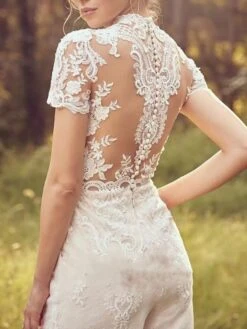 Women's Jumpsuit Lace Solid Color Stand Collar Elegant Wedding Party Regular Fit Short Sleeve White S M L Summer 5 Women's Jumpsuit Lace Solid Color Stand Collar Elegant Wedding Party Regular Fit Short Sleeve White S M L Summer -Cheap Plus Fit Dress Store hzomyg1678434226630