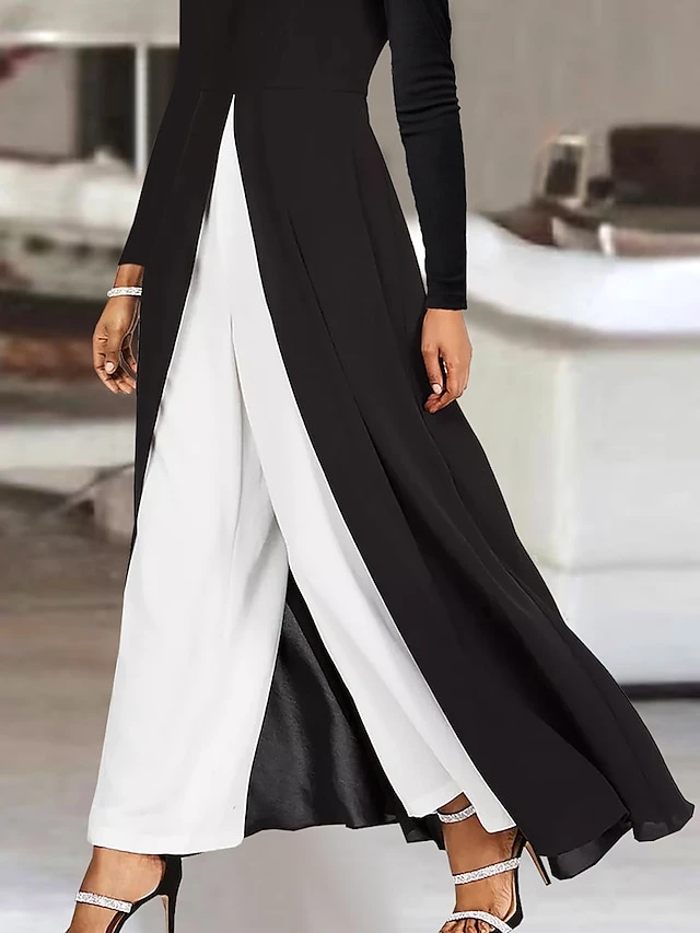 Women's Jumpsuit Solid Color V Neck Elegant Wedding Party Wide Leg Regular Fit Long Sleeve Black S M L All Seasons 3 Women's Jumpsuit Solid Color V Neck Elegant Wedding Party Wide Leg Regular Fit Long Sleeve Black S M L All Seasons - Image 3