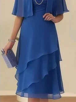 Women's Two Piece Dress Set Casual Dress Chiffon Dress Outdoor Office Elegant Modern Layered Midi Dress V Neck Half Sleeve Plain Regular Fit Blue Summer Spring M L XL XXL 3XL -Cheap Plus Fit Dress Store iahhon1684900939511