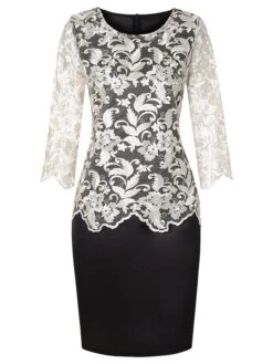 Women's Plus Size Curve Party Dress Print Crew Neck Mesh Half Sleeve Fall Spring Work Vintage Prom Dress Knee Length Dress Party Daily Dress / Lace 9 Women's Plus Size Curve Party Dress Print Crew Neck Mesh Half Sleeve Fall Spring Work Vintage Prom Dress Knee Length Dress Party Daily Dress / Lace -Cheap Plus Fit Dress Store iajaud1603777220158