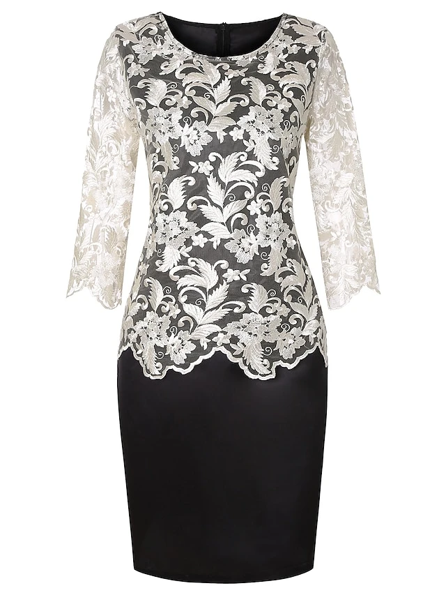 Women's Plus Size Curve Party Dress Print Crew Neck Mesh Half Sleeve Fall Spring Work Vintage Prom Dress Knee Length Dress Party Daily Dress / Lace 3 Women's Plus Size Curve Party Dress Print Crew Neck Mesh Half Sleeve Fall Spring Work Vintage Prom Dress Knee Length Dress Party Daily Dress / Lace - Image 3