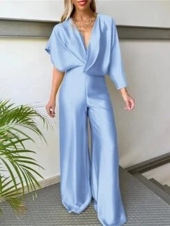 Women‘s Jumpsuit High Waist Maillard Solid Color V Neck Wedding Elegant Party Cocktail Party Regular Fit Short Sleeve White Yellow Pink S M L Summer 11 Women‘s Jumpsuit High Waist Maillard Solid Color V Neck Wedding Elegant Party Cocktail Party Regular Fit Short Sleeve White Yellow Pink S M L Summer -Cheap Plus Fit Dress Store iatyhh1676445991783